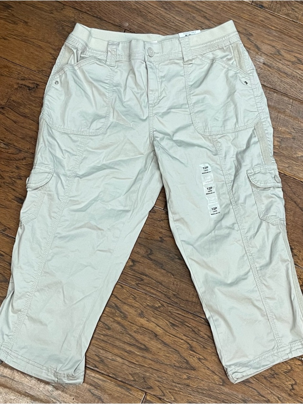 Womens Lightweight Cargo Crop mid rise comfort waist Pants - Cream